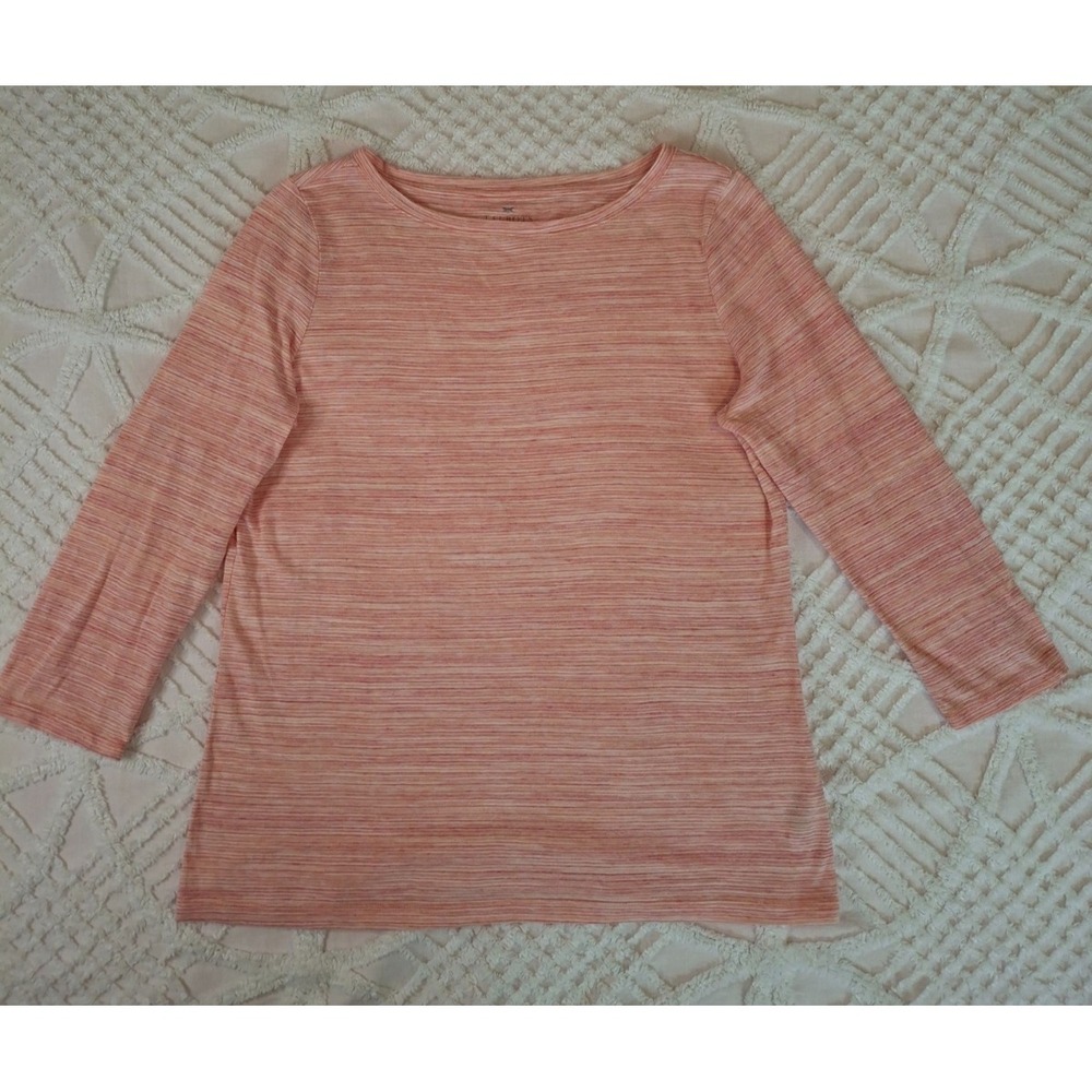 Talbots Womens‎ Medium T-Shirt Coral Peach Space Dye Boat Neck Long Sleeve Top